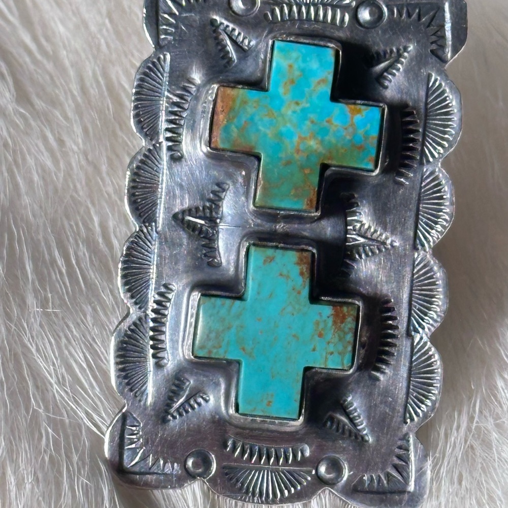 Vintage Native American Sterling Turquoise Signed Ring Adjustable Heavy 19 Grams - Picture 9 of 9